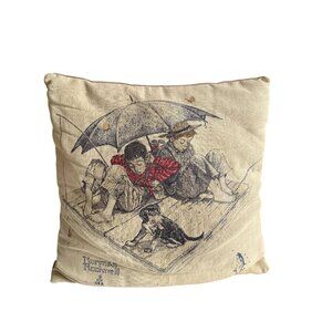 Vintage Norman Rockwell Pillow 2 Boys 1 Dog Fishing Fishermans Paradise